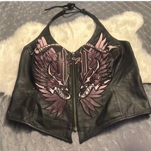 Harley-Davidson Black and Pink Leather Vest